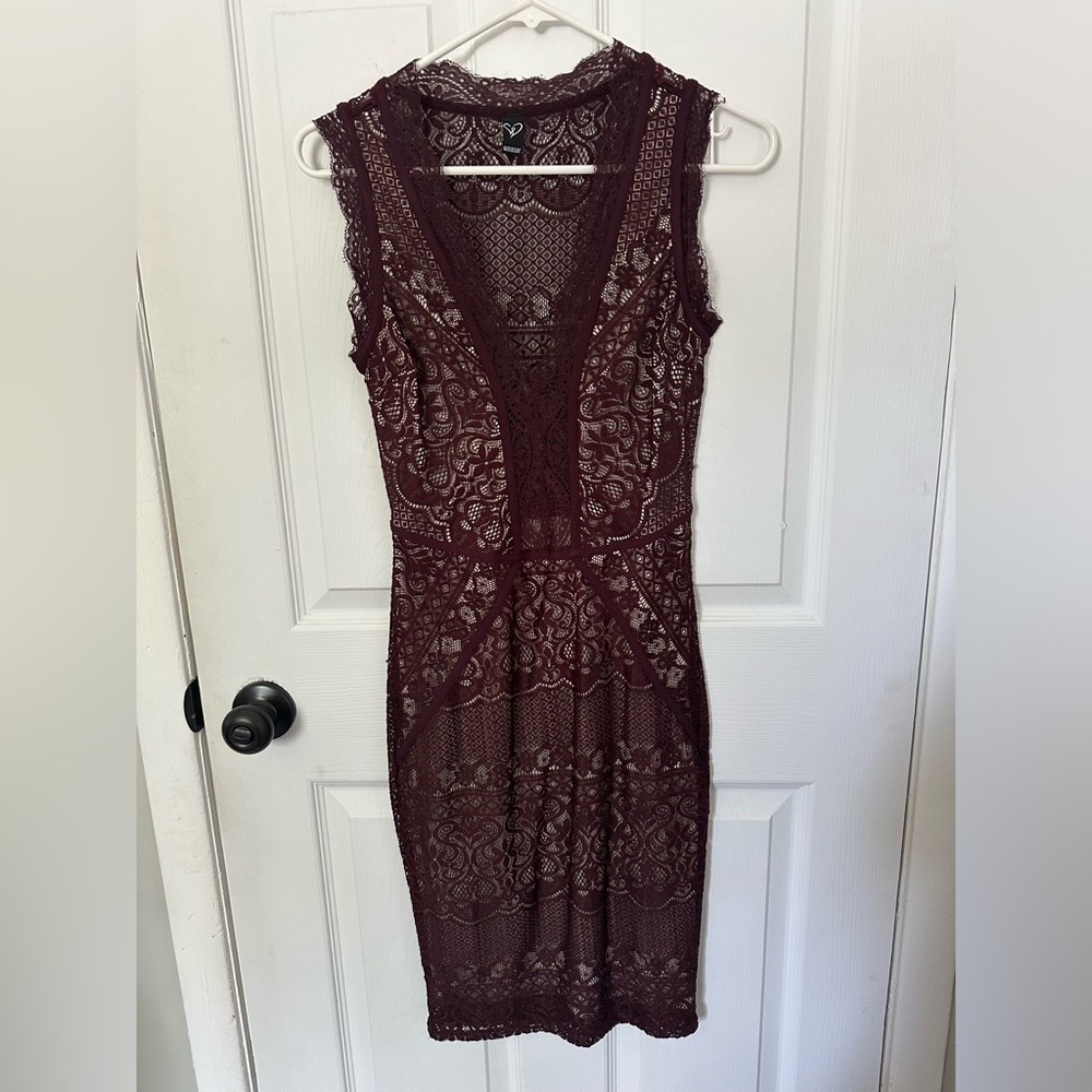 Windsor Maroon Lace Fitted Dress